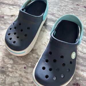 CROCS Crockband Kids Navy with Light Teal Strap Clog Sandals